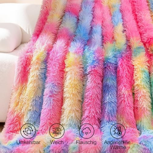 KANKAEU Flauschige Kuscheldecke, Ultraweiche & Wendbare Regenbogendecke 160x200 cm, Für Sofa, Bett und als Dekodecke, Maschinenwaschbar, Perfekte Geschenkidee für Winter & Weihnachten
