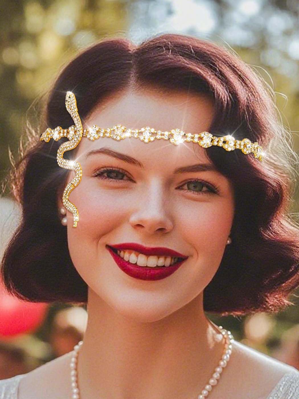 IYOU Snake 1920s Head Chain Tassel Wedding Headpiece Gatsby Party Hair Pieces Jewelry for Bride and Bridesmaid - Image 2