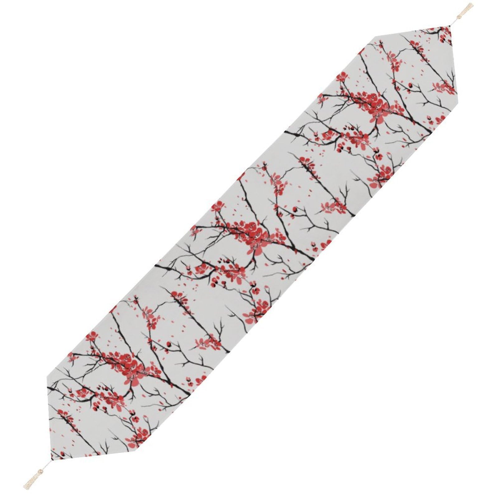 JZemdybill 178*33cm Table Runner with Tassel, Cherry Blossom Table Runner, Table Decoration for Kitchen, Party, Restaurant