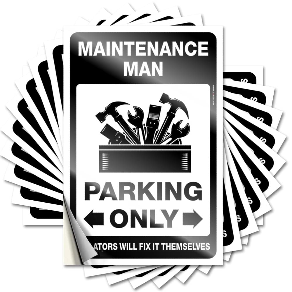 Fun Window Sticker - Maintenance Man Parking Only Autumn Durable Sticker Easy Apply for Diatomaceous Decor(8X12CM)