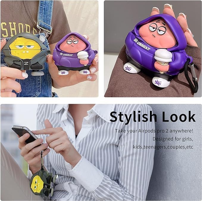 Image of Meyaar Silicone Case for Apple Airpods Pro 3 (2025) Cute Design for Airpods Pro 3 with Keychain Shockproof Protective Case Cover (Unbeat (Purple))