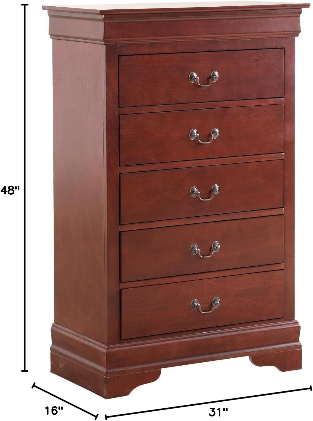 Glory Furniture Louis Phillipe 5 Drawer Chest in Cherry