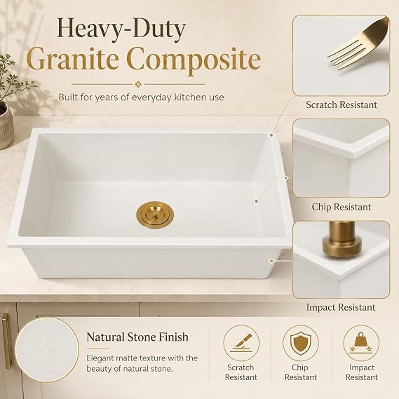 MILOSEN White Undermount Kitchen Sink, 31