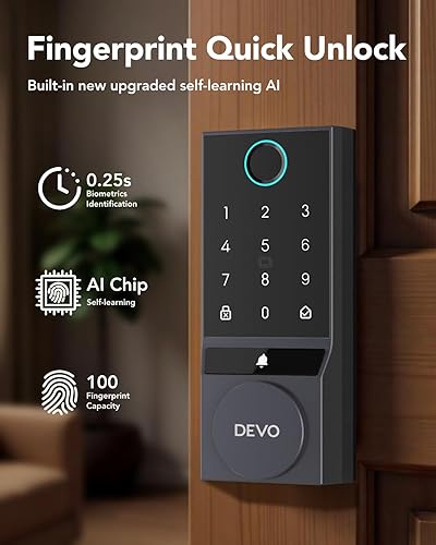 Miniatura 2 de Devo G3 - Cerradura inteligente de puerta de entrada sin llave, control de aplicación, cerraduras inteligentes para puerta delantera, cerradura