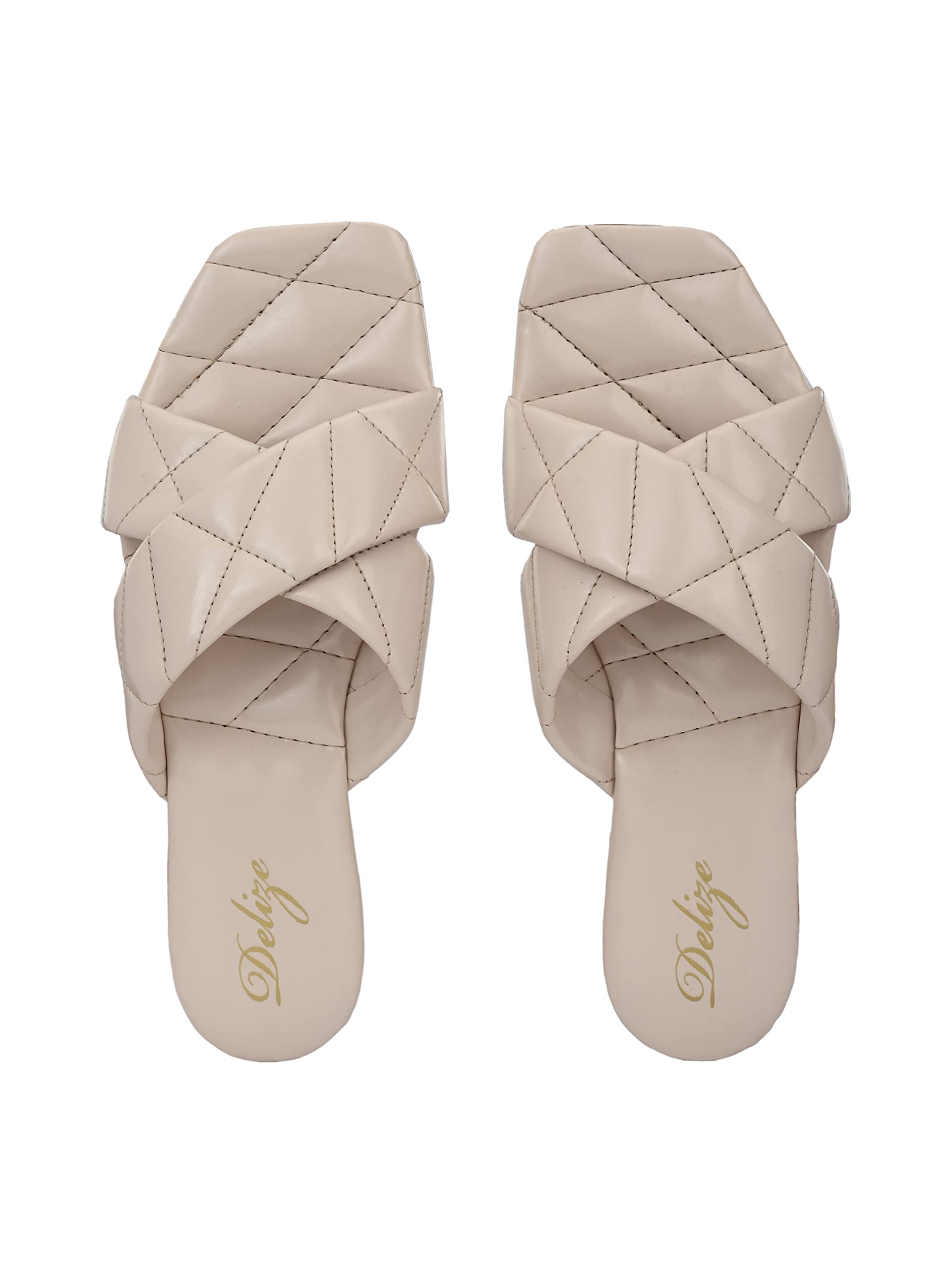 Delize Offwhite Vegan Leather, Quilted Cross Strap Flat Sandals (B0BCWZ7ZJG) Amazon Price History, Amazon Price Tracker
