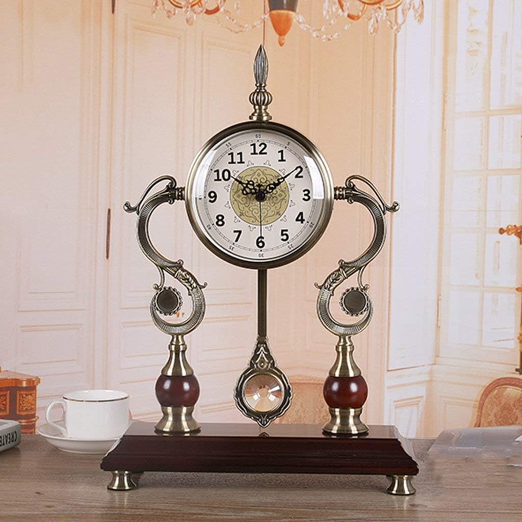 Desk Clock Family Clocks Mantel Clocks of Living Room Bedroom Metal European Style Mute Sweeping Movement Clock Decoration Suitable Compatible with Living Room Bedroom of,