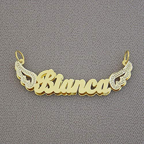 3D Double Nameplate Pendant Charm Solid 10K Yellow Gold Diamond Accent Angel's Wings 3D Double Nameplate Pendant Charm Solid 10K Yellow Gold Diamond Accent Angel's Wings