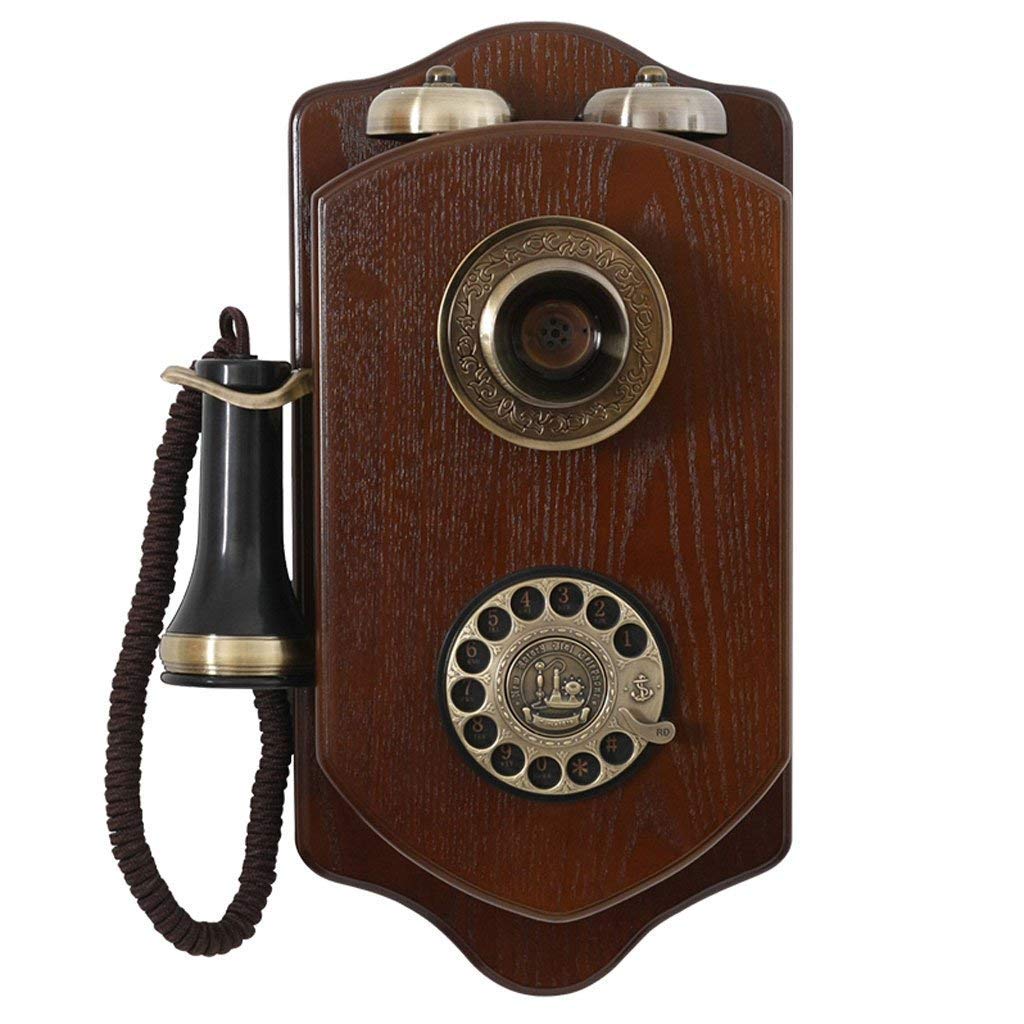 Telefon stacjonarny wiszący na ścianie, antyczny telefon, zabytkowy drewniany, obrotowy, do salonu, gabinetu, dekoracji, telefonu domowego i biurowego