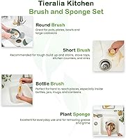 Vista 6 de Tieralia Juego de regalo de cepillo de bambú para platos – Paquete de limpieza de cocina de 5 piezas con cepillo para botellas, cepillo de palma