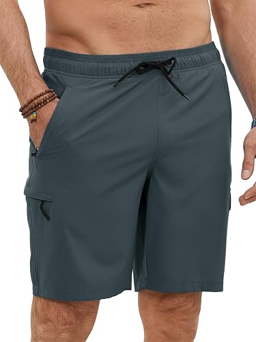 YloveM Bañador Hombre Bermuda Corto 2 en 1 Forro de Malla Natación Bañador Antirozaduras Hombre Secado Rápido Bolsillo con Cremallera Playa Impermeable Surf Traje de Bañadores Hombre con Cordón