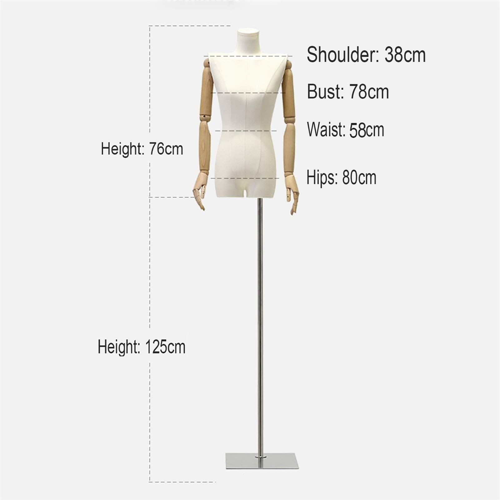 CKKNILV Mannequins Torso, Height Adjustable Clothing Store Model Props Shop Window Linen Fabric Solid Wood Arm