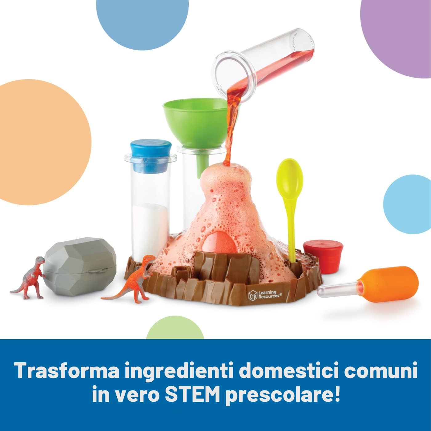 Learning Resources Set con Laboratorio Scientifico Prescolare Vulcano Effervescente, Esperimenti chimici per bambini con reazioni di effervescenza e schiuma, Giocattoli STEM per bambini, 13 pezzi, 4+