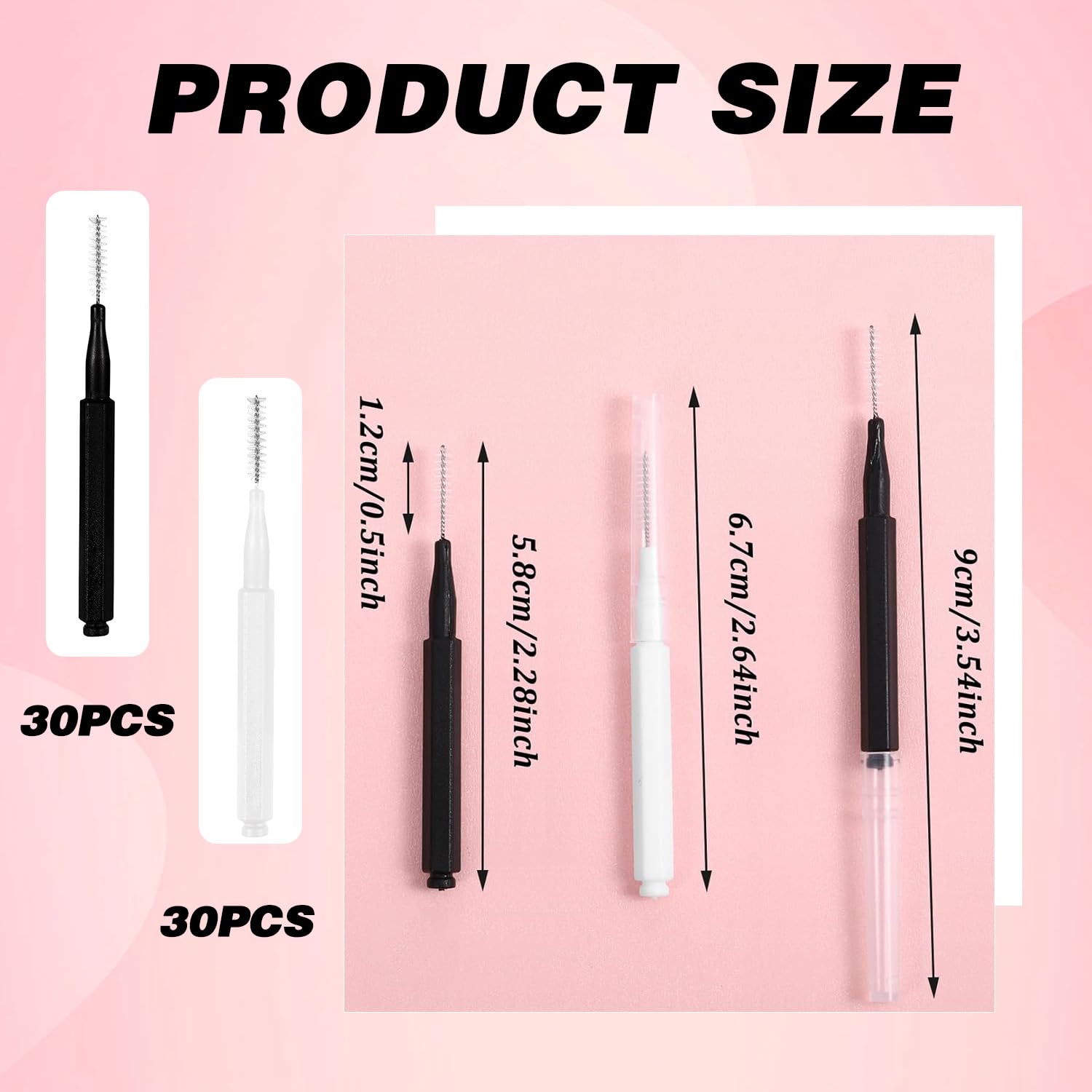 Lot de 60 micro-brosses à sourcils | Brosse à cils avec capuchon | Mini-brosse à cils pour extensions de cils | Brosses à cils pour femmes (noir, blanc)
