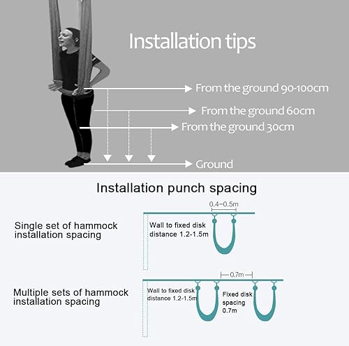 Vista 5 de Hamaca aérea de yoga L: 5M W: 2.8M 5.5 yardas, juego de columpio de yoga de seda para pilates con carga de 2000 libras, incluye cadena de margarita