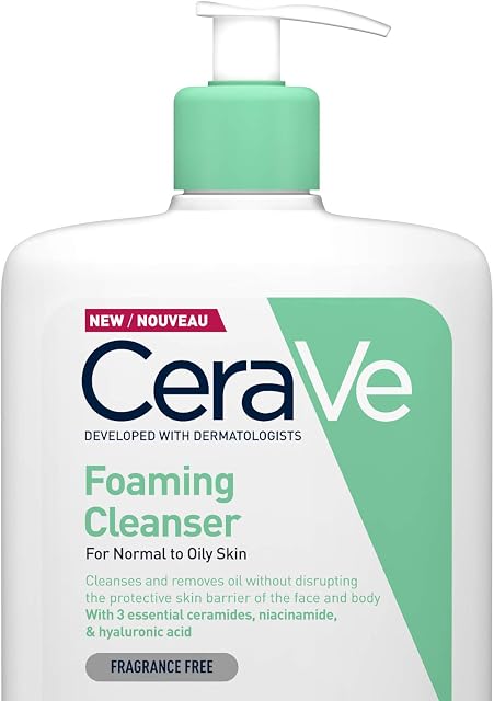 CeraVe Foaming Cleanser for Normal to Oily Skin 1 Litre with Niacinamide and 3 Essential Ceramides