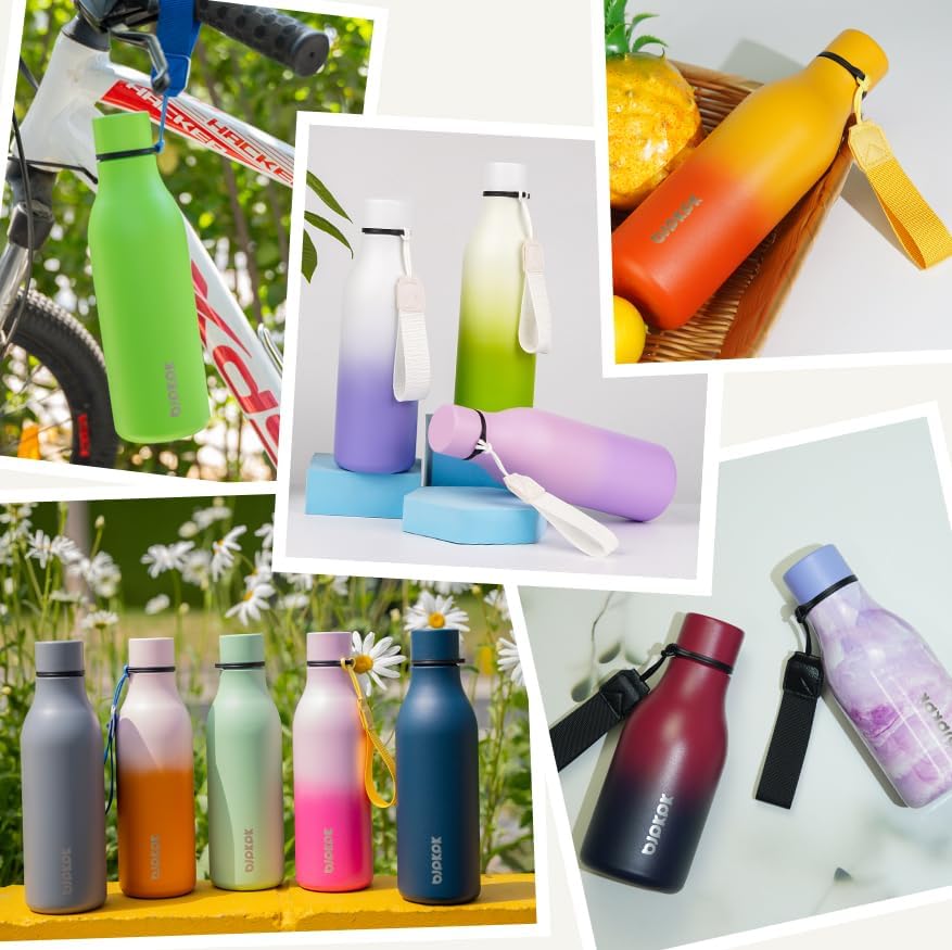 Miniatura 6 de BJPKPK Botellas de agua aisladas, botella de agua de metal de acero inoxidable de 12 onzas con correa, sin BPA, a prueba de fugas, tazas, frascos,