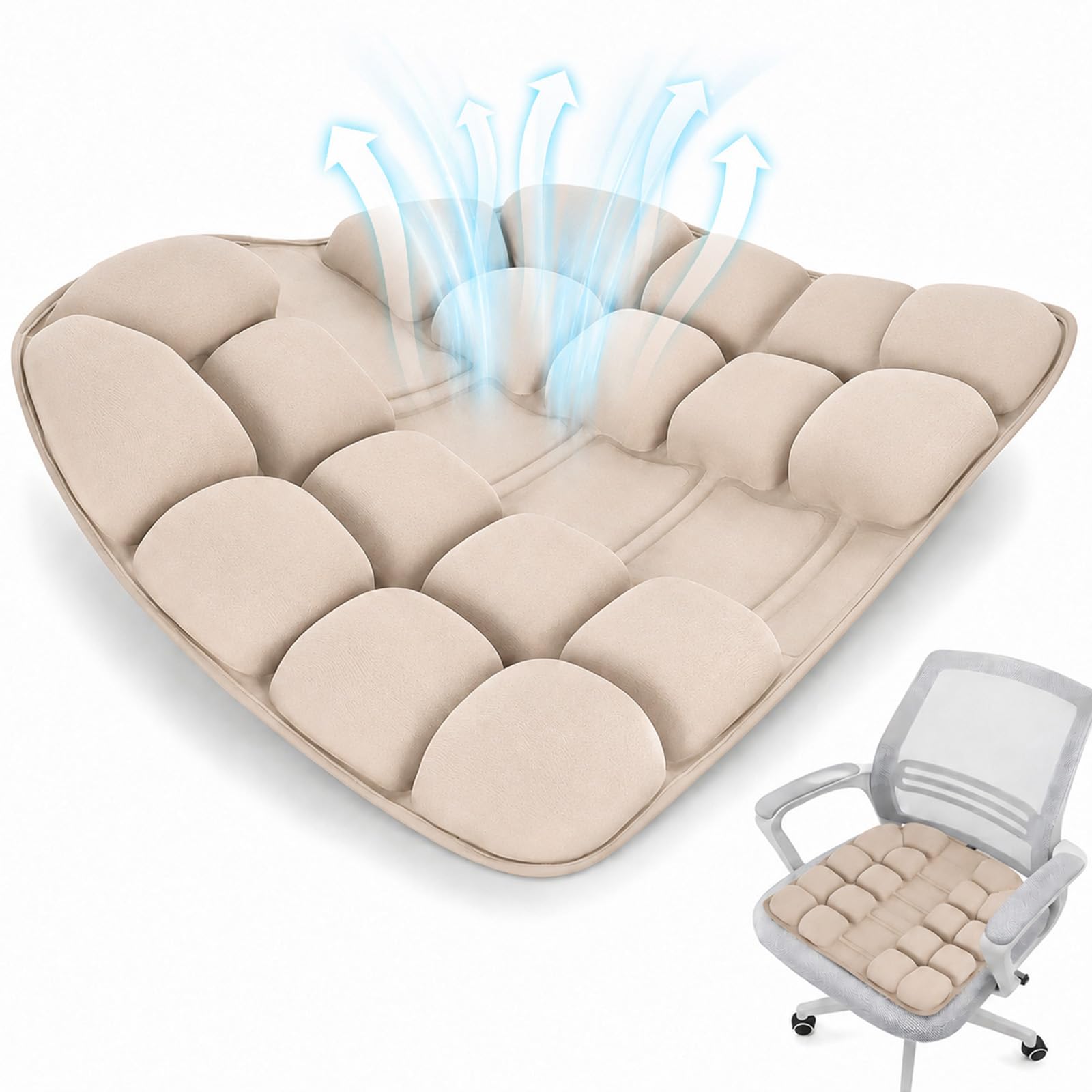 Cuscino antidecubito da 44 x 42 cm, con 30 camere d'aria, ortopedico, ergonomico, gonfiabile, per alleviare il carico del coccige quando si è seduti a lungo, per auto, ufficio, casa, sedia a rotelle e