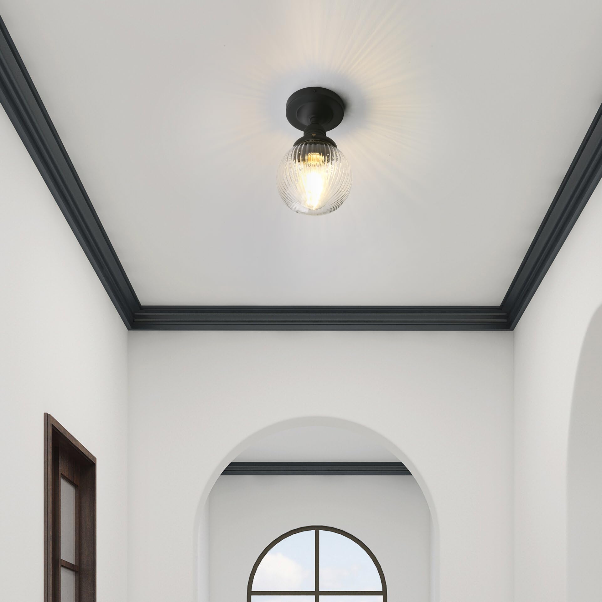 Pathson Plafonnier Industriel Vintage Luminaire E27 Rétro Lustre Suspension Abat-jour en Verre Globe Ø15CM Éclairage Plafond Pour Salon Cuisine Chambre (Noir)