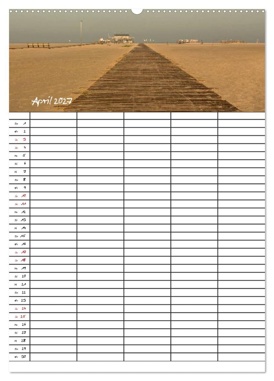 CALVENDO - St. Peter Ording Familienplaner (hochwertiger Premium Wandkalender 2027 DIN A2 hoch), Kunstdruck in Hochglanz: 12 zauberhafte Fotografien von St. Peter Ording begleiten Sie durchs Jahr.