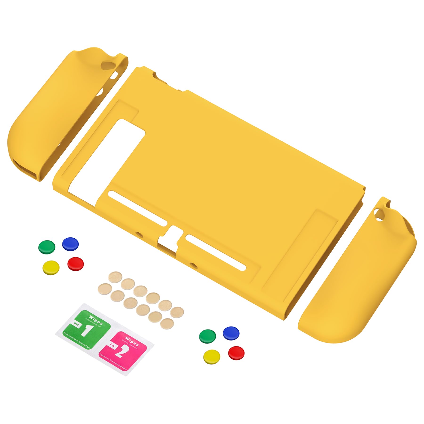 PlayVital Cover Protettiva Custodia per Nintendo Switch Copertura Morbida TPU Case per NS Switch Joycon Console con Copri Tasti ABXY Direzionali Colorati-Giallo