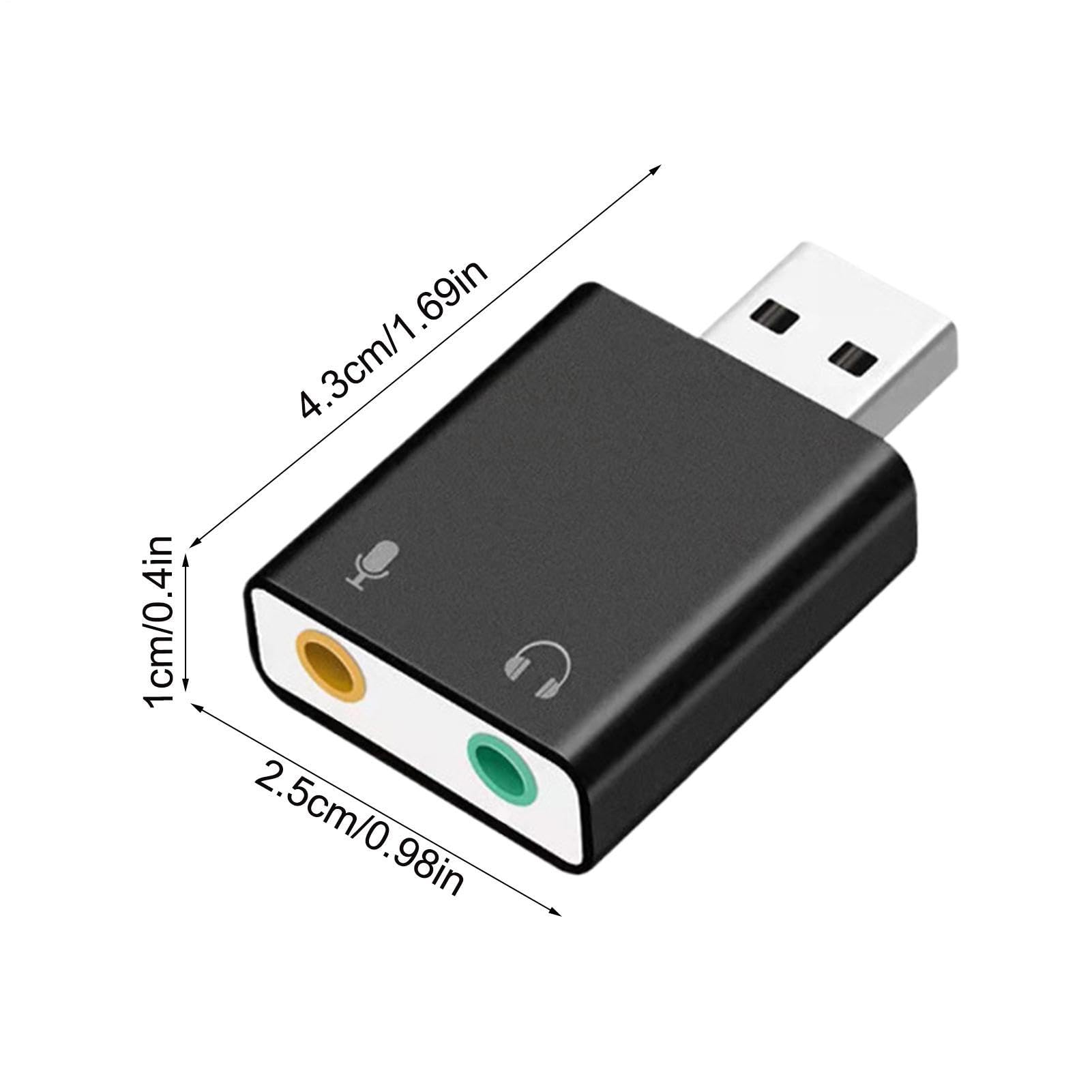 Adaptador de tarjeta de sonido USB: convertidor de audio de 3,5 mm, interfaz de sonido externo sin controlador, adaptador de audio de escritorio para computadora portátil, conector para micrófono para