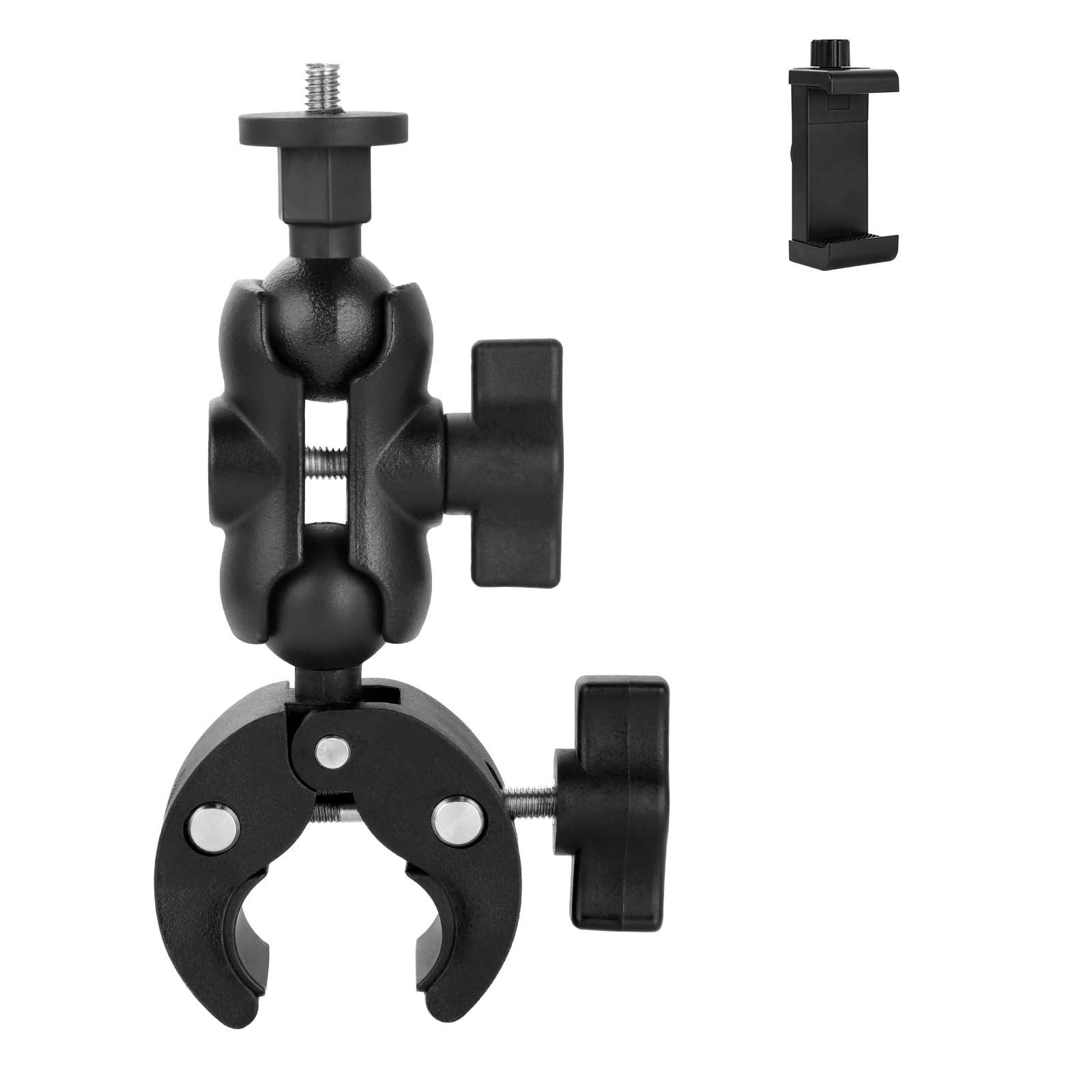 UTEBIT Uchwyt na kamerę sportową do motocykla ze śrubą 1/4", aluminiowy uchwyt na kamerę z podwójną głowicą kulową obracającą się o 360°, uchwyt do kamery GoPro, Insta360, DJI Osmo i telefonu