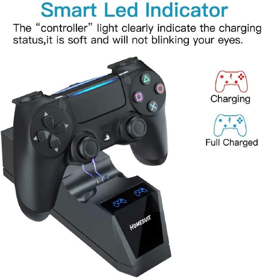 PS4 Controller Charger,Homesuit PS4 Charging Station with Dual Shock USB and Led Indicator for Sony PlayStation 4/PS4/PS4 Slim/PS4 Pro Controller,PS4 Charger