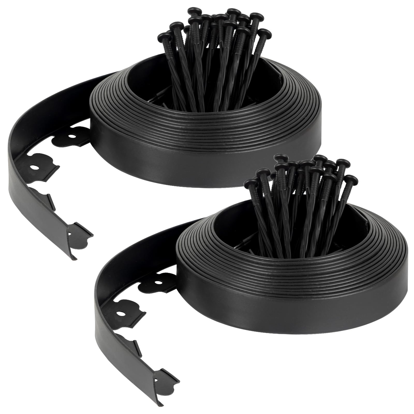 Velway Garden Edging Border 20m - Flexible Plastic Lawn Edging Border 5 cm High with 60 Ground Anchors - Black - Flower Bed Edging, Lawn Border for Garden and Paths