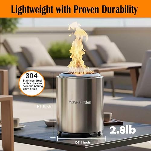 Miniatura 4 de Hoguera de mesa de 9.7 x 7.1 pulgadas por VivaGarden, estufa de camping con bajo humo para exteriores y patio, alimentada por pellets o madera,