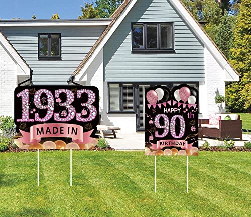 2Pcs 16" Large Happy 90Th Birthday Party Yard Sign Decorations For Women,Rose Gold 90Th Birthday Yard Signs With Stakes,Weatherproof Outdoor Lawn Decorations (New 90Th) #TOP3