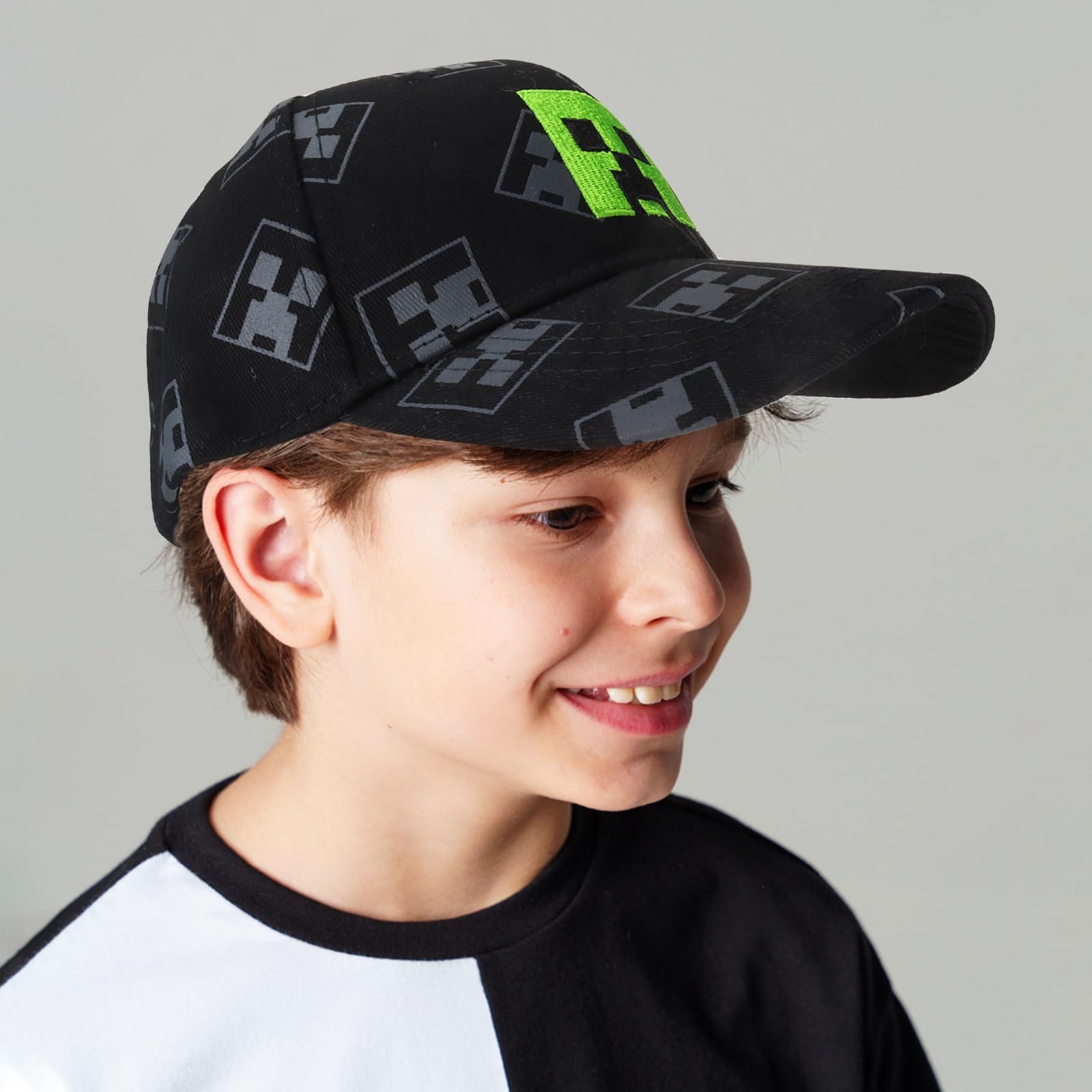 Cartoon Baseball Cap Kinder Snapback Kappe, Jungen Baseballmütze Sonnenmütze, Miner Outdoor Sports Casual Baseballmütze, Pixelig Grid Sonnenhut