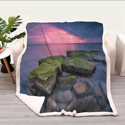 Miniatura 2 de Hermoso paisaje marino Cobijas Calientes para Invierno - Mantas de microfibra polar para dormitorio, tamaño pequeño, 31.5 x 47 pulgadas