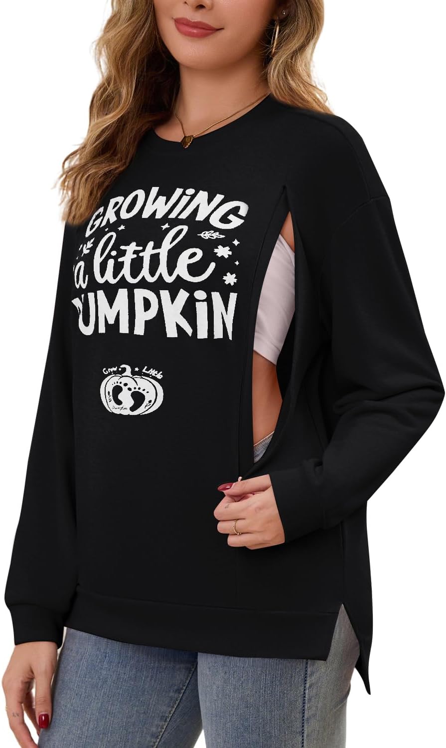 Women Nursing Sweatshirt for Breastfeeding Hidden Zippers Nursing Tops Long Sleeve Comfortable Maternity Sweater