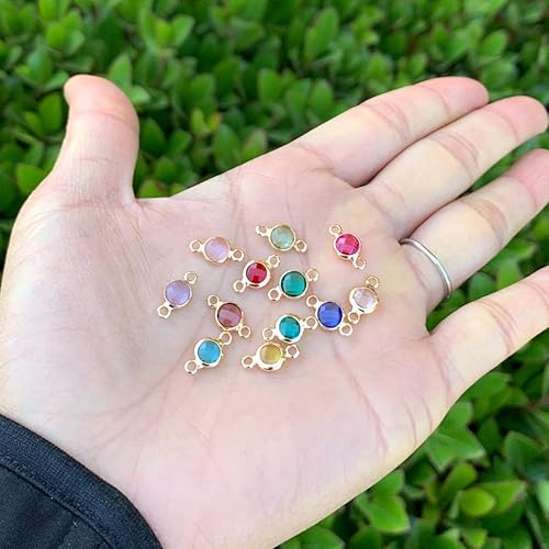 Miniatura 2 de 5 juegos de eslabones de conector de piedra natal mixta de grado A de Adabele de 0.236 in, cuentas de cristal austriaco, chapado en oro de 14