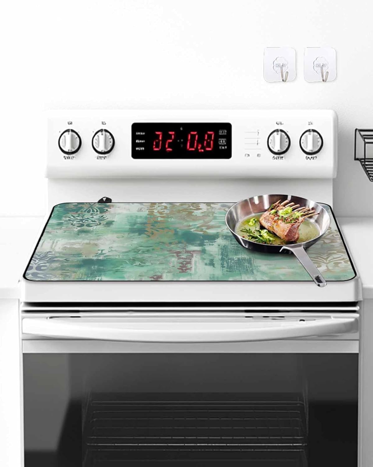 Stove Top Cover Green Boho Stove Cover for Electric Stove Top Abstract Bohemian Ethnic Texture Glass Cooktop Covers Anti-Slip Mat Heat Resistant Countertop Protector Kitchen Decor 28.5"x20.5"