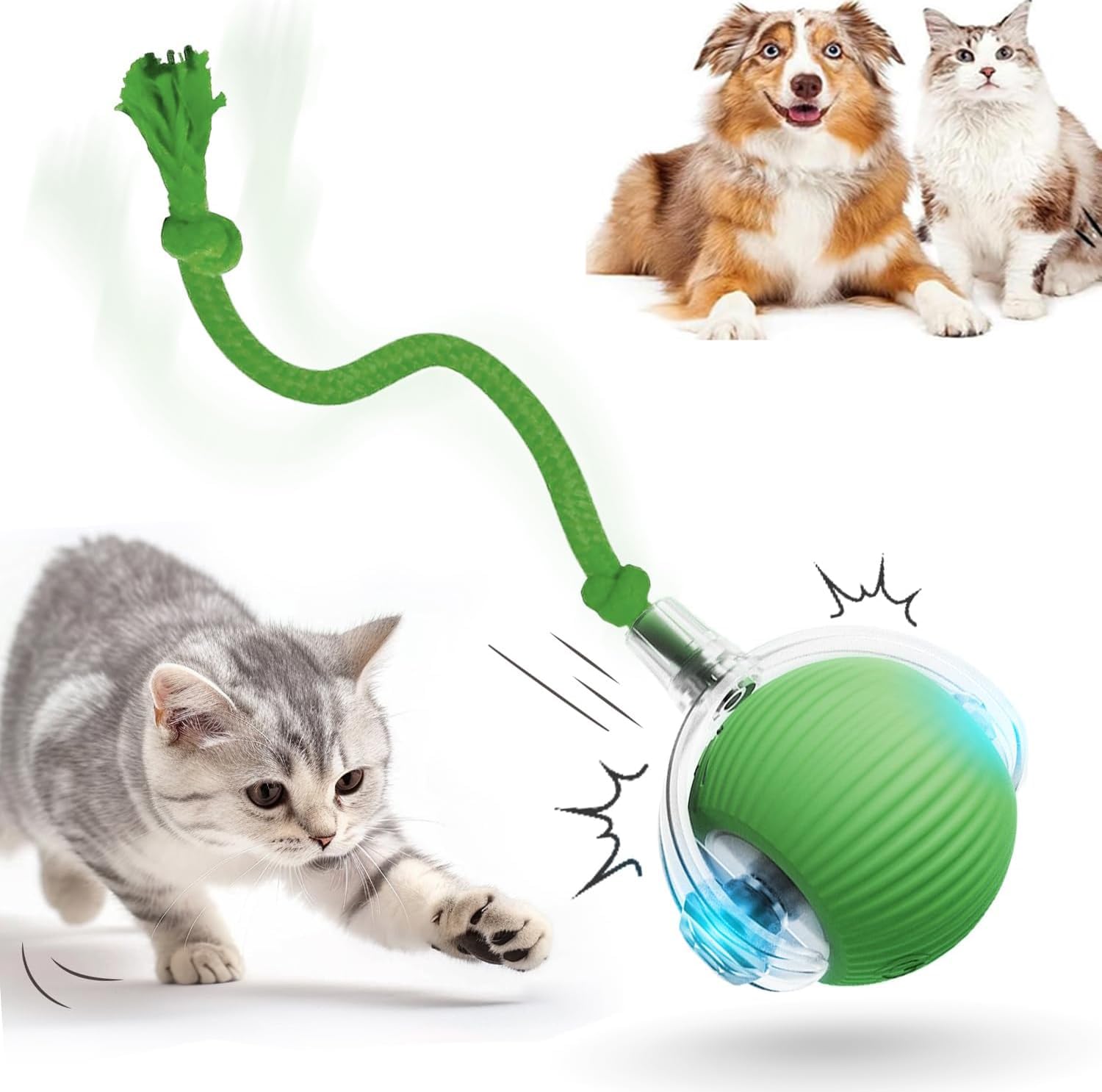 HOIDOKLY HOIDOKLY 2025 Nueva Bola Interactiva de Rollball Interactivo, Recargable, Activo, Gato, Perro, Mascota, Juguete interior, Materiales duraderos y seguros (Verde)