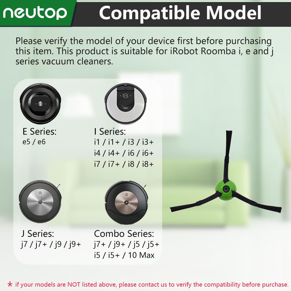 neutop Edge Sweeping Brush Compatible with iRobot Roomba e, i, & j Series e5, e6, i1, i1+, i3, i3+, i4, i4+, i6, i6+, i7, i7+, i8, i8+, Combo j7+, j9+, j5+, i5+ Plus, Combo 10 Max, 9-Pack