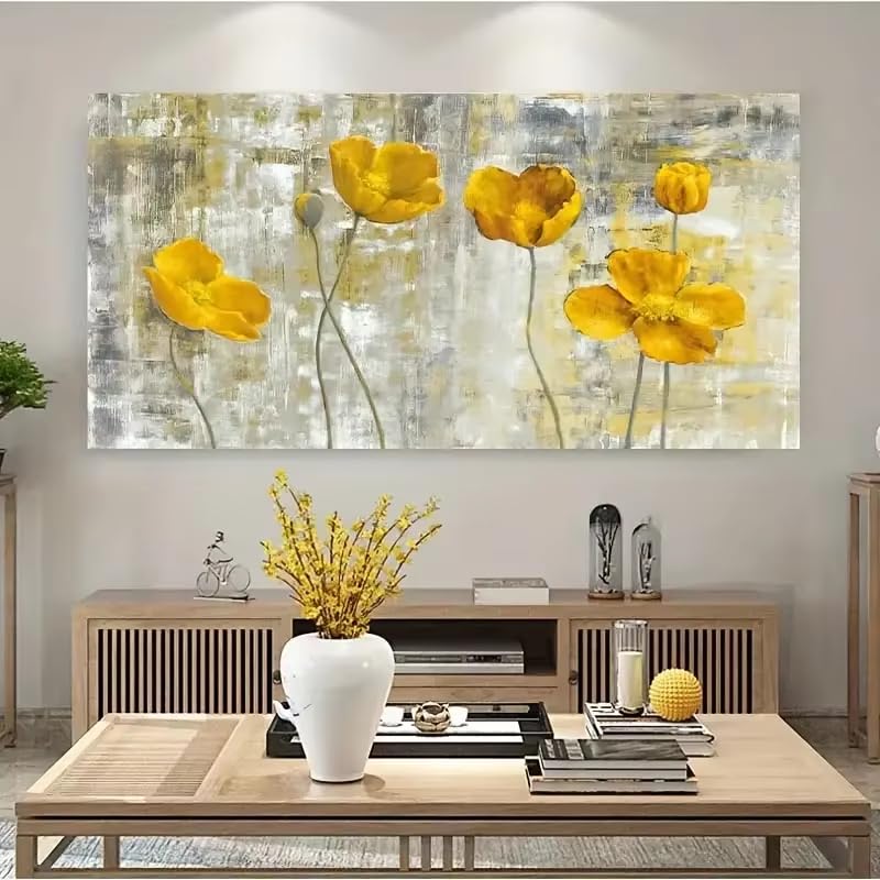 Impression sur toile fleurs jaunes tableau abstrait 20x45 cm
