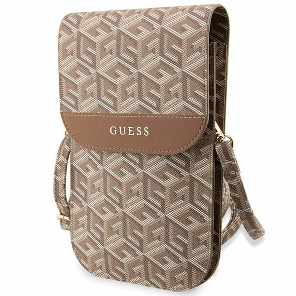 GUESS - G CUBE PU WITH STRIPE WALLET PHONE BAG - BROWN