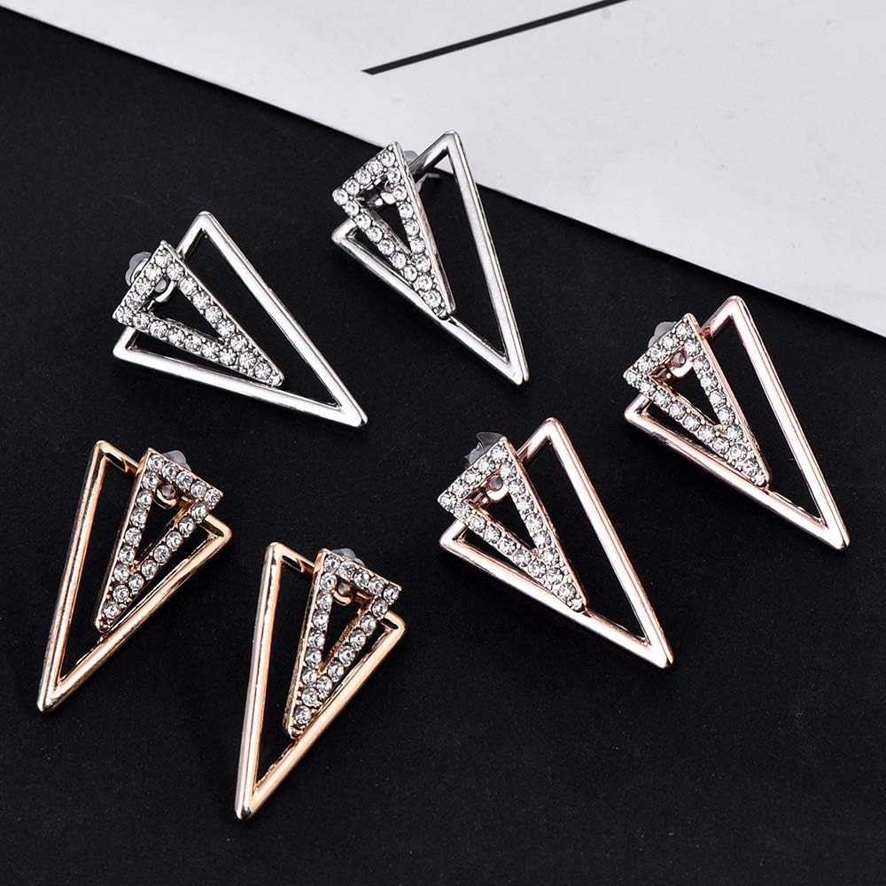 Charming Crystal Double Geometrical Triangle Ear Jacket Front Back Stud Earrings - Image 5