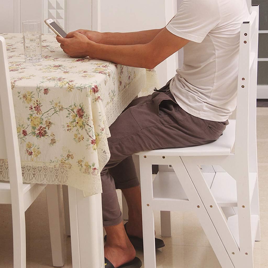 Home Folding Stairs Chair Creative Step Ladder Stool Indoor Bamboo Stepladder with Thickening Wide Pedal Flower Rack for Living Room(Color : White, Size : 4 Tiers)