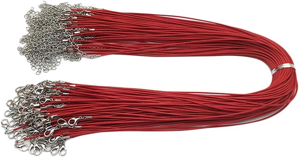100 Pieces Necklace Cord Rope with Clasp 1.5mm - Handmade Jewelry Making Set - Waxed Cotton Thread for Bracelet Anklets - DIY Craft Supplies - Red