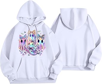 Halloween Hoodies for Women 2025 Fall Fashion Long Sleeve Cute Ghost Graphic Lightweight Hoodie with Pockets