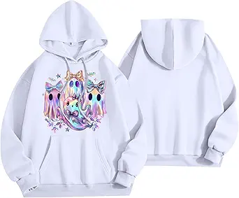 Halloween Hoodies for Women 2025 Fall Fashion Long Sleeve Cute Ghost Graphic Lightweight Hoodie with Pockets