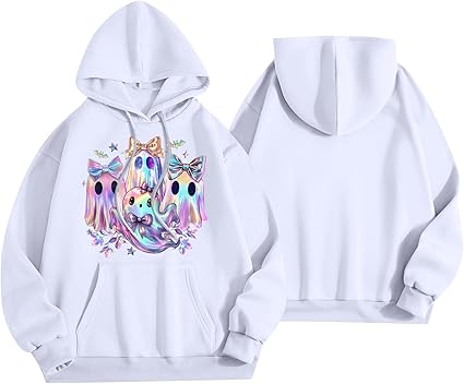 Halloween Hoodies for Women 2025 Fall Fashion Long Sleeve Cute Ghost Graphic Lightweight Hoodie with Pockets
