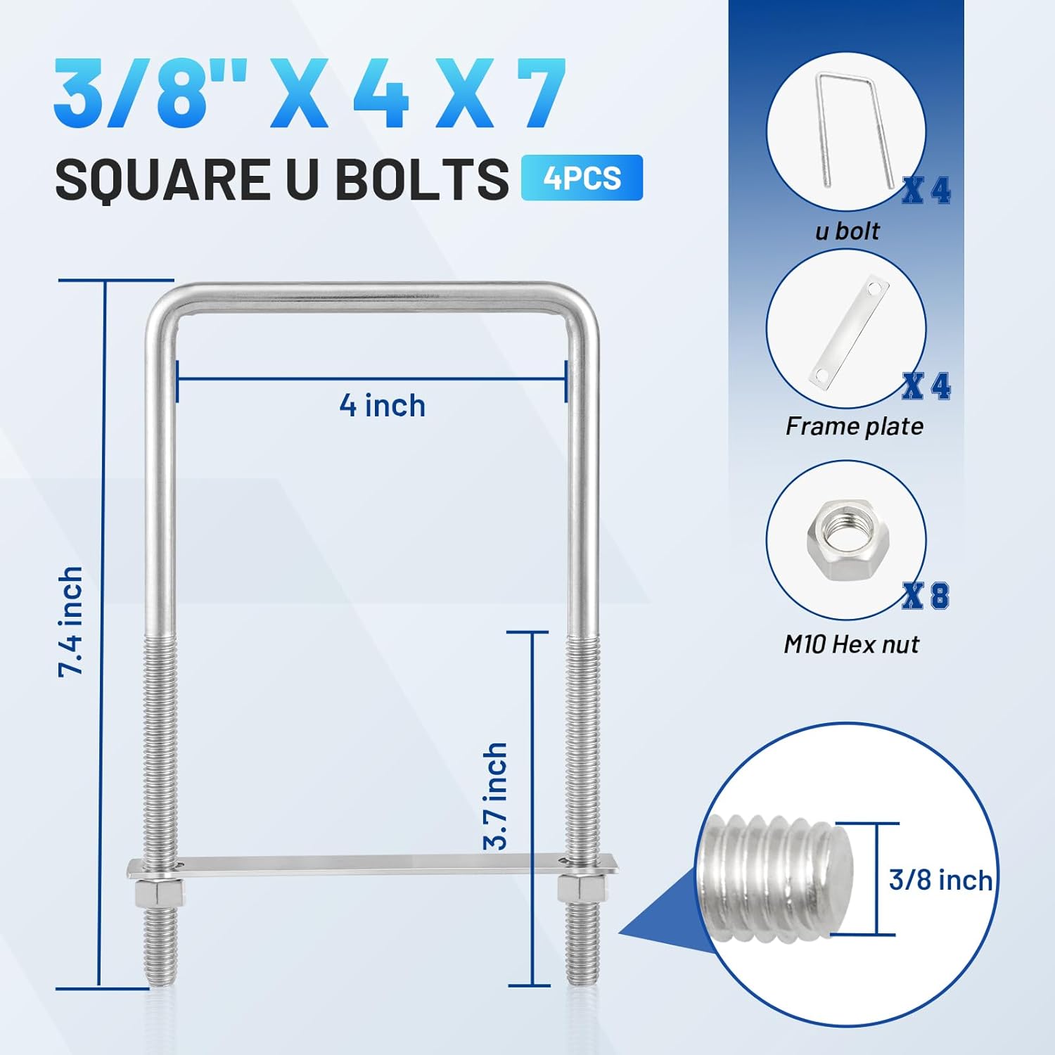 Anina Spare Tire Carrier for Enclosed Trailer, Wall Mount Bracket Holder+4PCS Square U Bolts with Frame Plates and Nuts Stainless Steel U Clamp Bolts