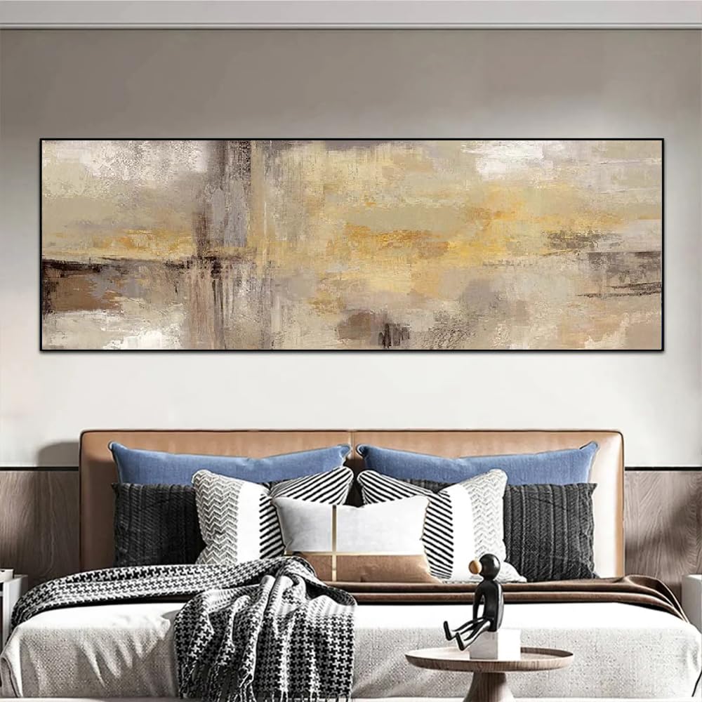 Cuadro abstracto para pared, lienzo para decoración de pared, grande, amarillo y marrón, cuadros artísticos modernos, decoración del hogar, sala de estar, dormitorio, oficina, sin marco, 180 x 60 cm