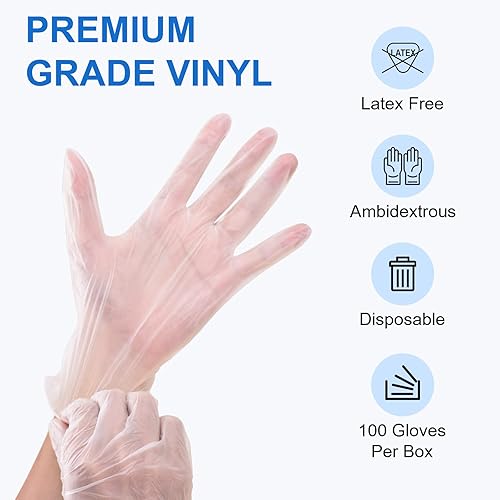 Miniatura 3 de Schneider - Guantes de examen de vinilo transparente, sin látex, guantes médicos desechables, guantes de limpieza, seguros para alimentos, sin