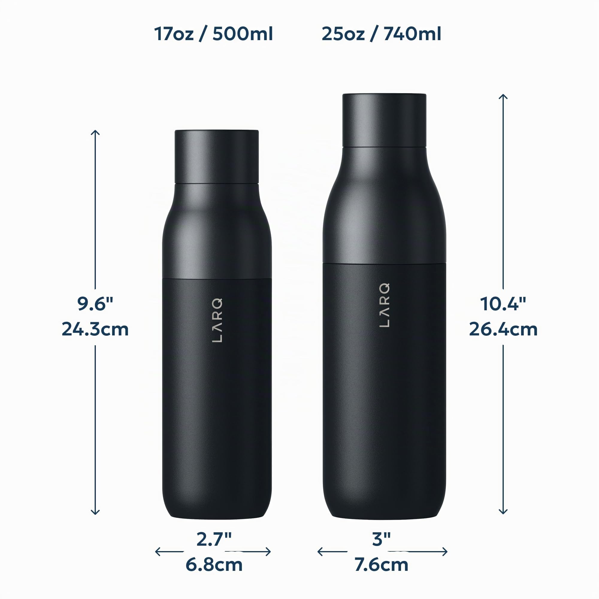 LARQ PureVis 740ml – Botella Térmica Autolimpiable con Purificador de Agua UV-C – Acero Inoxidable de Doble Pared – Hermética – Mantiene Frío y Calor – Diseño Premiado - Obsidian Black