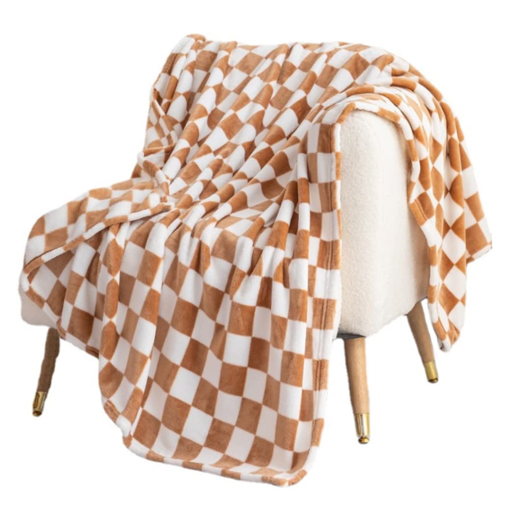 Wedhapy checker blanket for chair Checkered Flannel Blanket Checkerboard Grid Pattern Soft Throw Couch Sofa Bed Decoration 100x150cm Khaki